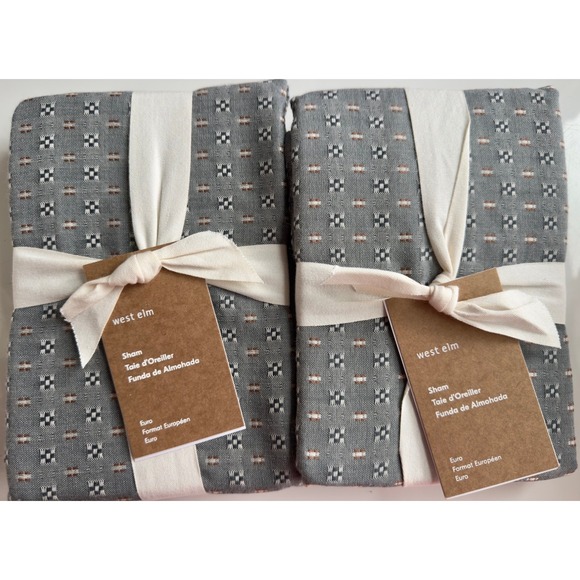 West Elm Other - West Elm Reversible Micro Pattern Graphite Cotton, 2 Euro Shams, NWT, Retail $98